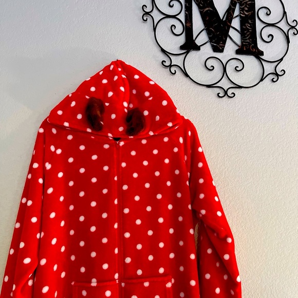 Jenni Adult Hooded Fleece Jumpsuit Pock A Dots Red Pajamas Christmas XXL - Picture 2 of 10